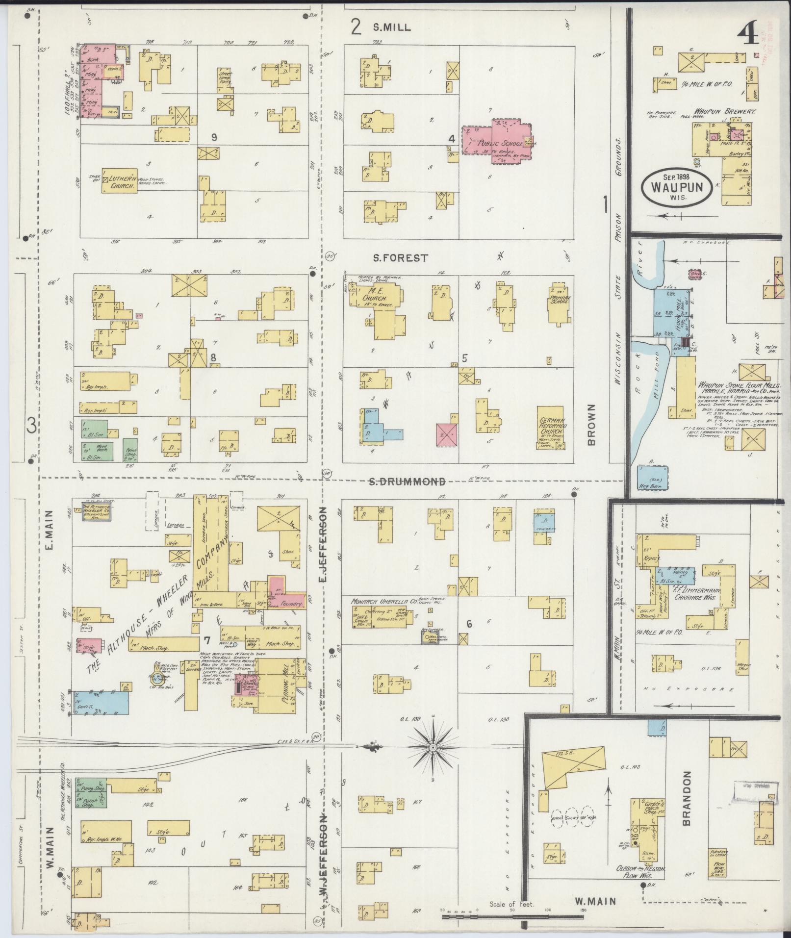 Sanborn Fire Insurance Map from Waupun, Dodge and Fond du Lac Counties, Wisconsin (1898), Sheet #0004 - Complete Map Set gallery image, historic Sanborn map, vintage wall art, Wisconsin Wisconsin