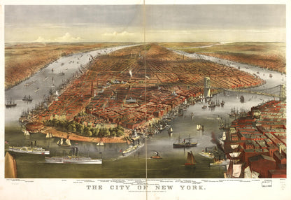 The city of New York. (1870) – Historic Bird’s-Eye View Panorama Print