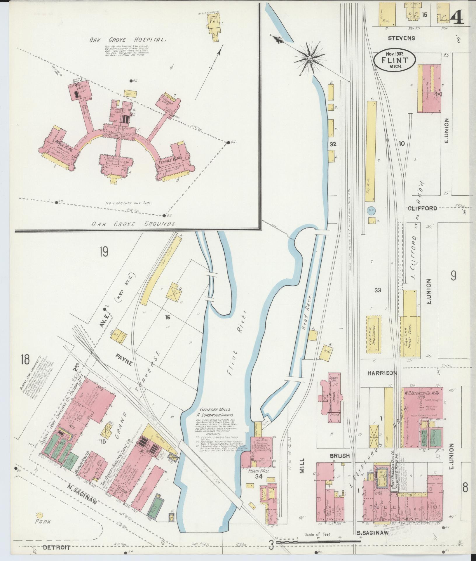 Sanborn Fire Insurance Map from Flint, Genesee County, Michigan (1902), Sheet #0004 - Complete Map Set gallery image, historic Sanborn map, vintage wall art, Michigan Michigan
