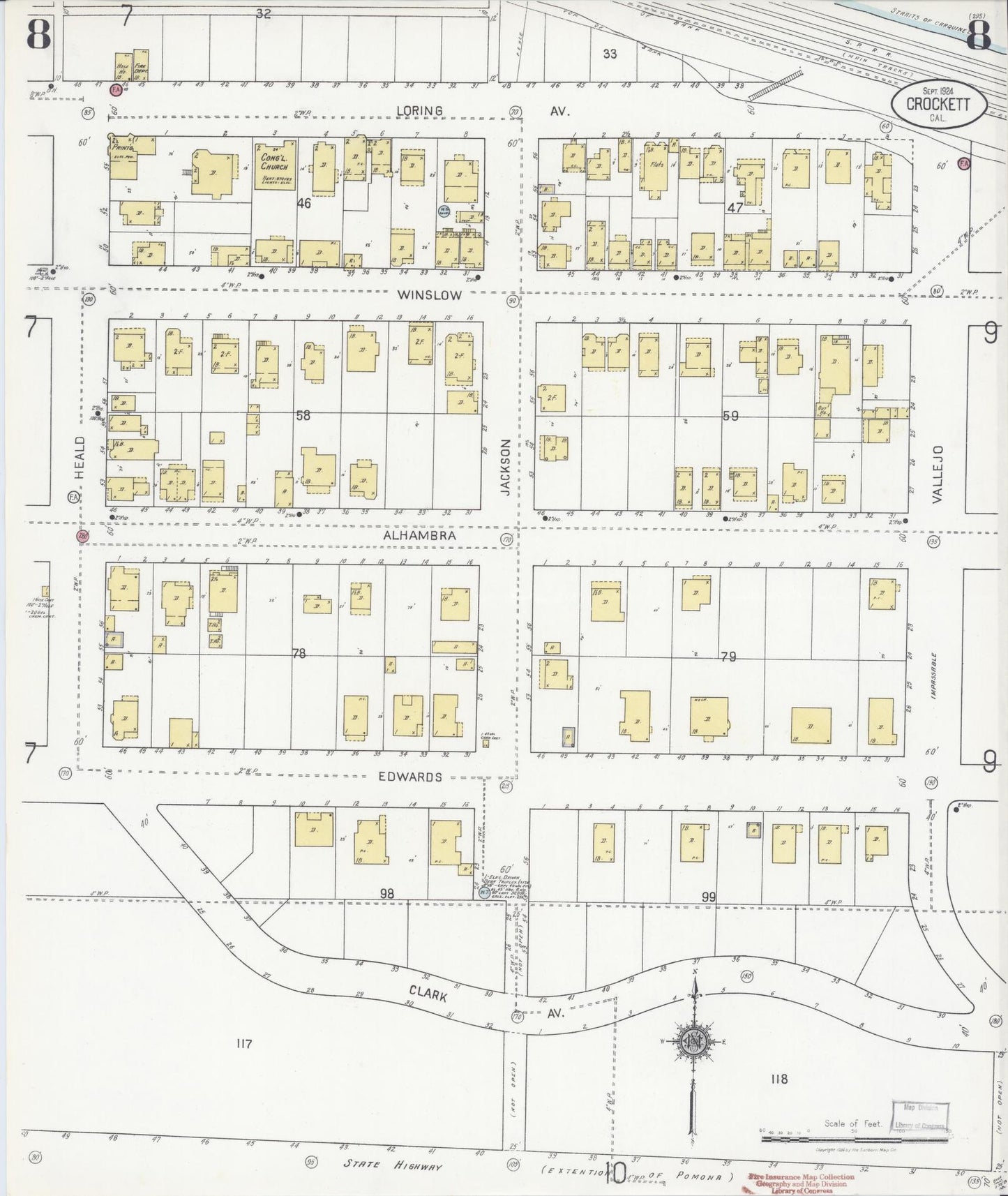 Sanborn Fire Insurance Map from Crockett, Contra Costa County, California (1924), Sheet #0008 - Historic Sanborn Fire Insurance Map Print, vintage old map wall art, antique decor, genealogy gift, California California map