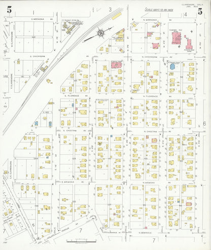 Sanborn Fire Insurance Map from Claremore, Rogers County, Oklahoma (1933), Sheet #0005 - Complete Map Set gallery image, historic Sanborn map, vintage wall art, Oklahoma Oklahoma