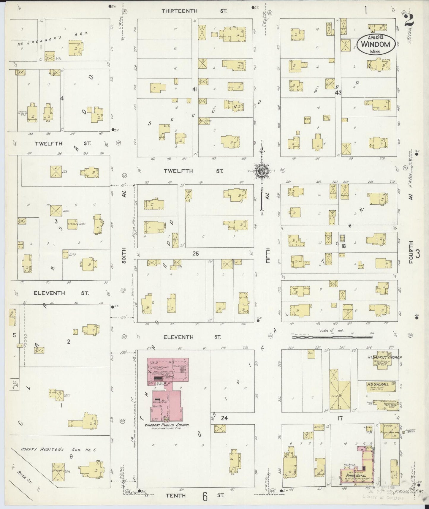 Sanborn Fire Insurance Map from Windom, Cottonwood County, Minnesota (1913), Sheet #0002 - Historic Sanborn Fire Insurance Map Print, vintage old map wall art, antique decor, genealogy gift, Minnesota Minnesota map