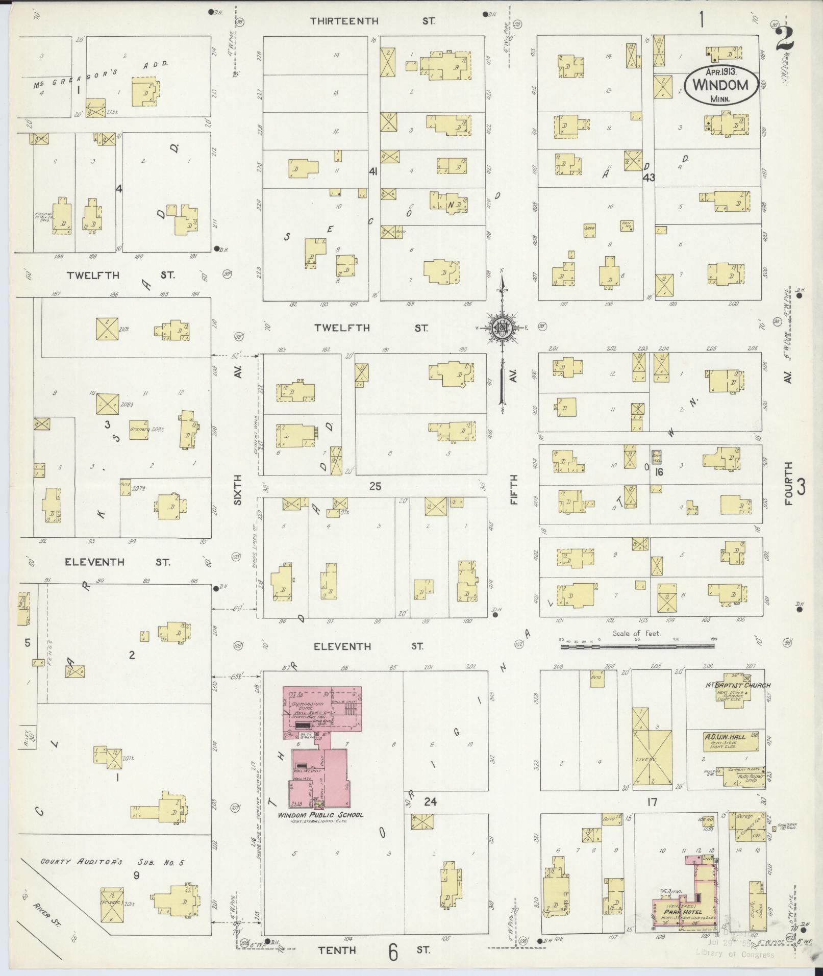 Sanborn Fire Insurance Map from Windom, Cottonwood County, Minnesota (1913), Sheet #0002 - Historic Sanborn Fire Insurance Map Print, vintage old map wall art, antique decor, genealogy gift, Minnesota Minnesota map
