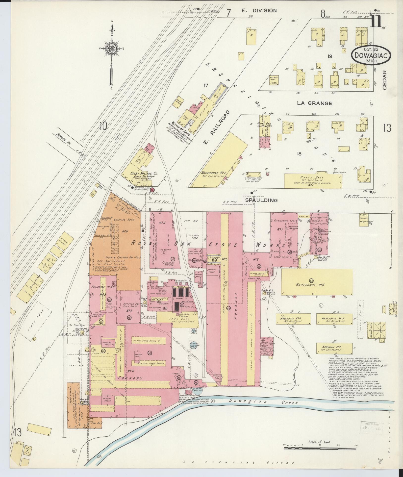 Sanborn Fire Insurance Map from Dowagiac, Cass County, Michigan (1913), Sheet #0011 - Historic Sanborn Fire Insurance Map Print, vintage old map wall art, antique decor, genealogy gift, Michigan Michigan map