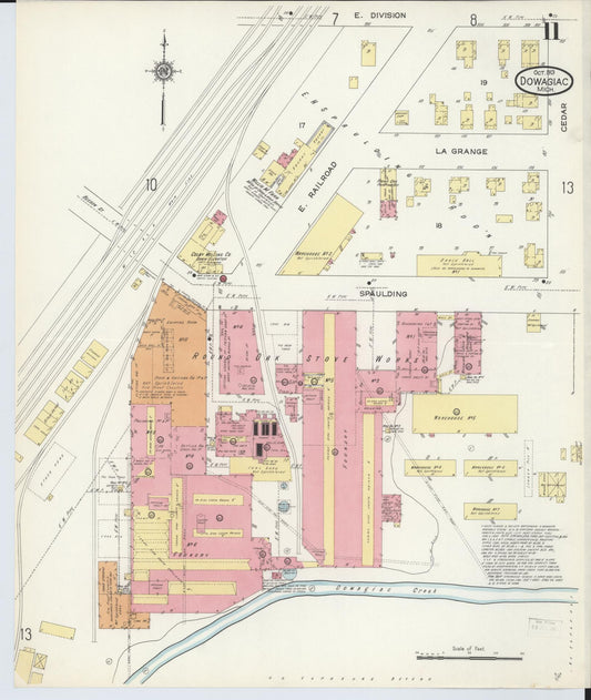 Sanborn Fire Insurance Map from Dowagiac, Cass County, Michigan (1913), Sheet #0011 - Historic Sanborn Fire Insurance Map Print, vintage old map wall art, antique decor, genealogy gift, Michigan Michigan map