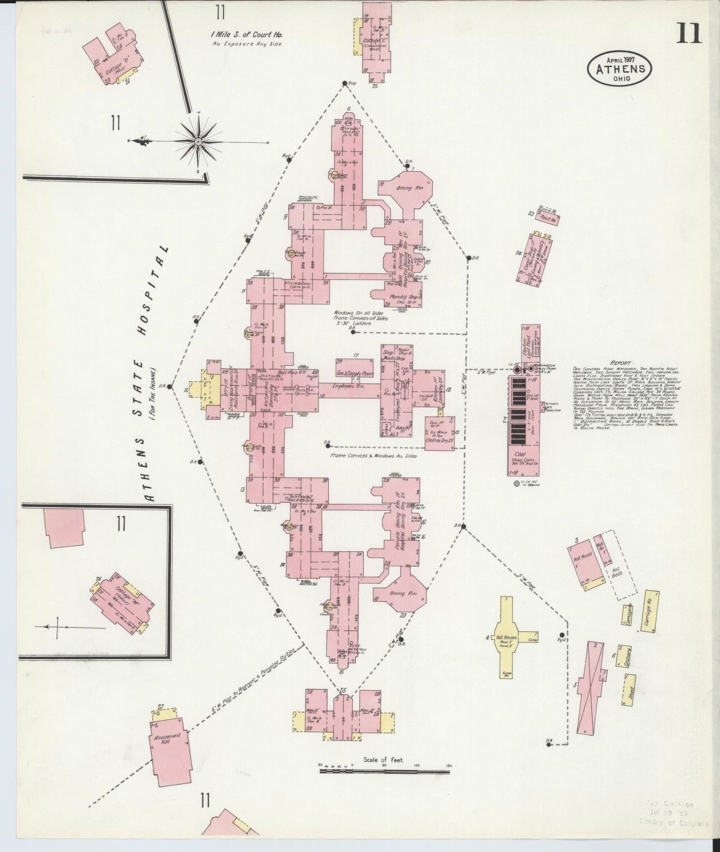 Sanborn Fire Insurance Map from Athens, Athens County, Ohio (1907), Sheet #0011 - Historic Sanborn Fire Insurance Map Print, vintage old map wall art, antique decor, genealogy gift, Ohio Ohio map