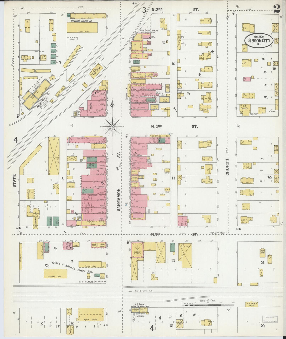 Sanborn Fire Insurance Map from Gibson City, Ford County, Illinois (1900), Sheet #0002 - Historic Sanborn Fire Insurance Map Print, vintage old map wall art, antique decor, genealogy gift, Illinois Illinois map