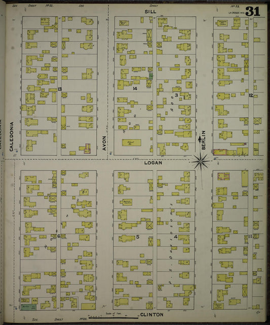 Sanborn Fire Insurance Map from La Crosse, La Crosse County, Wisconsin (1891), Sheet #0031 - Historic Sanborn Fire Insurance Map Print, vintage old map wall art, antique decor, genealogy gift, Wisconsin Wisconsin map