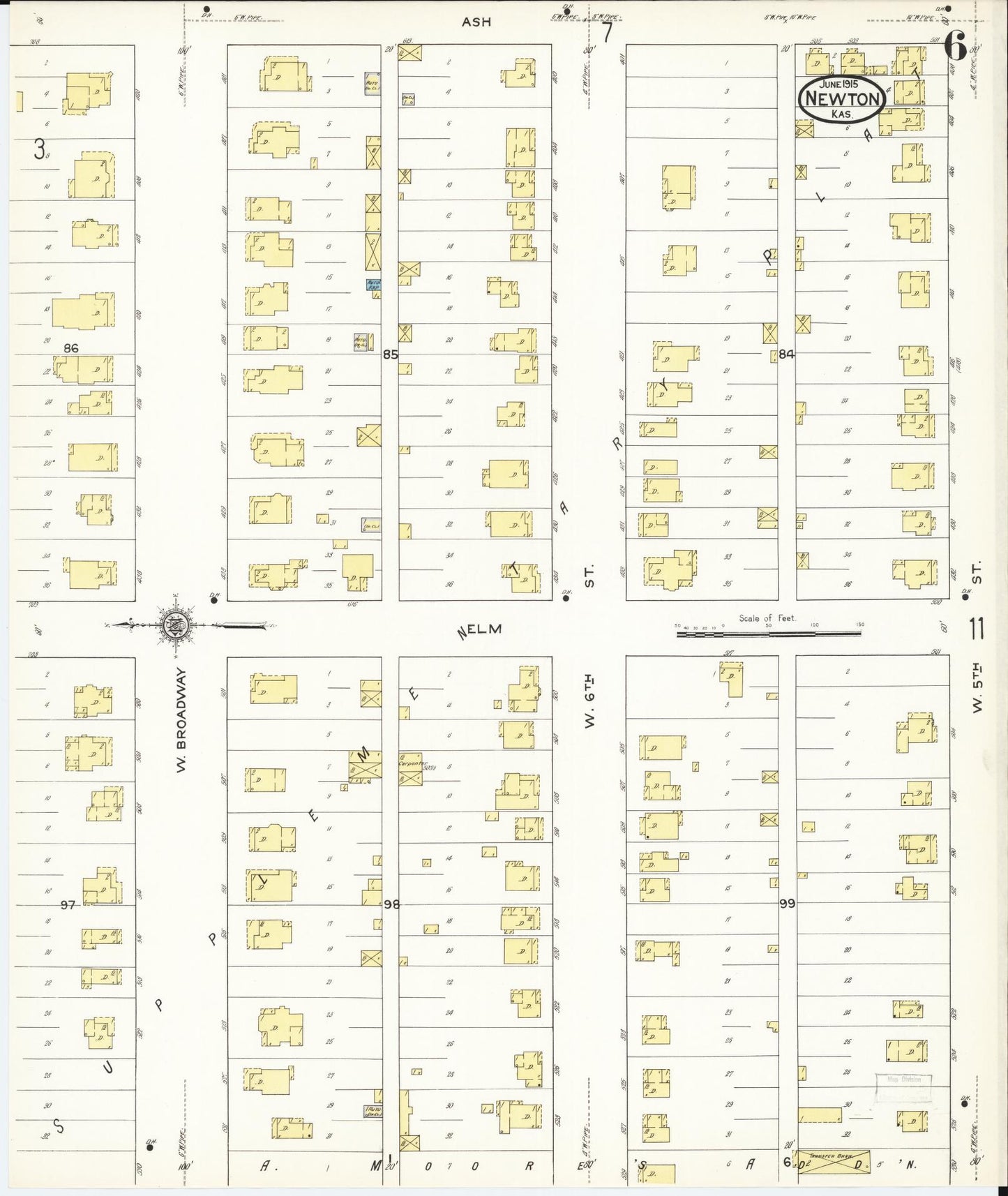Sanborn Fire Insurance Map from Newton, Harvey County, Kansas (1915), Sheet #0006 - Complete Map Set gallery image, historic Sanborn map, vintage wall art, Kansas Kansas