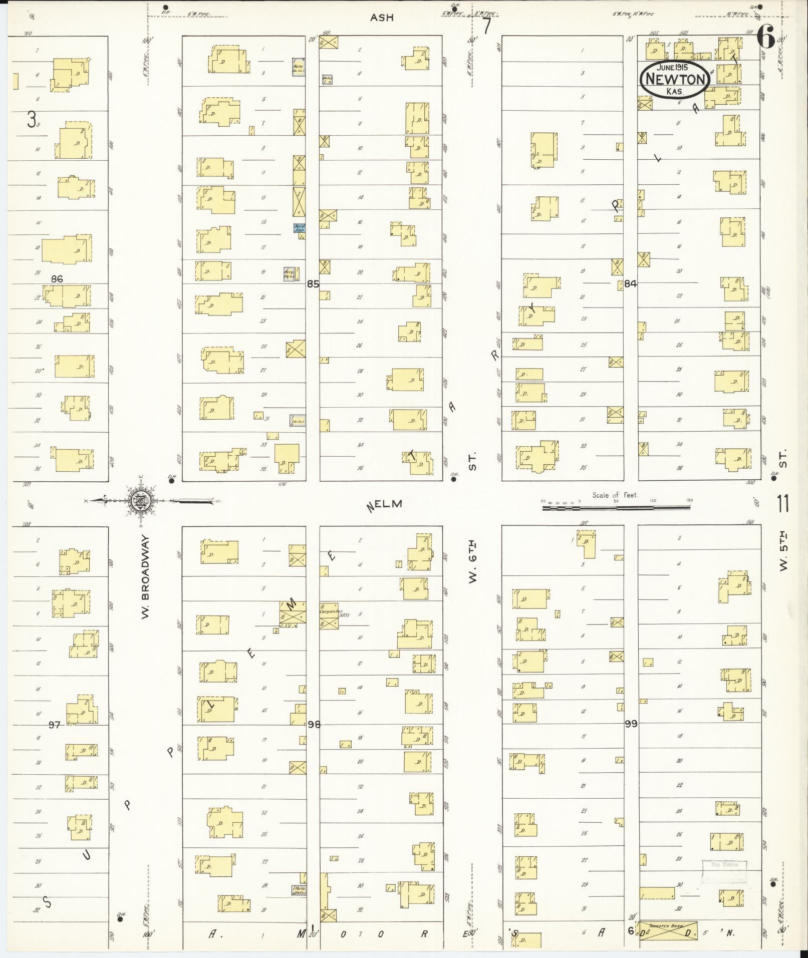 Sanborn Fire Insurance Map from Newton, Harvey County, Kansas (1915), Sheet #0006 - Complete Map Set gallery image, historic Sanborn map, vintage wall art, Kansas Kansas