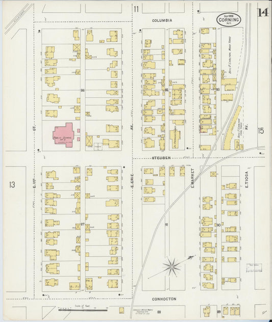Sanborn Fire Insurance Map from Corning, Steuben County, New York (1898), Sheet #0014 - Historic Sanborn Fire Insurance Map Print, vintage old map wall art, antique decor, genealogy gift, New York New York map