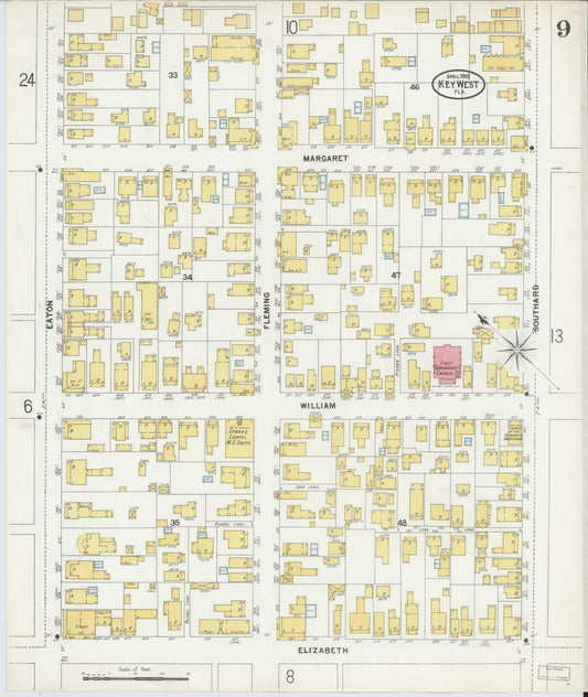 Sanborn Fire Insurance Map from Key West, Monroe County, Florida (1899), Sheet #0009 - Historic Sanborn Fire Insurance Map Print, vintage old map wall art, antique decor, genealogy gift, Florida Florida map