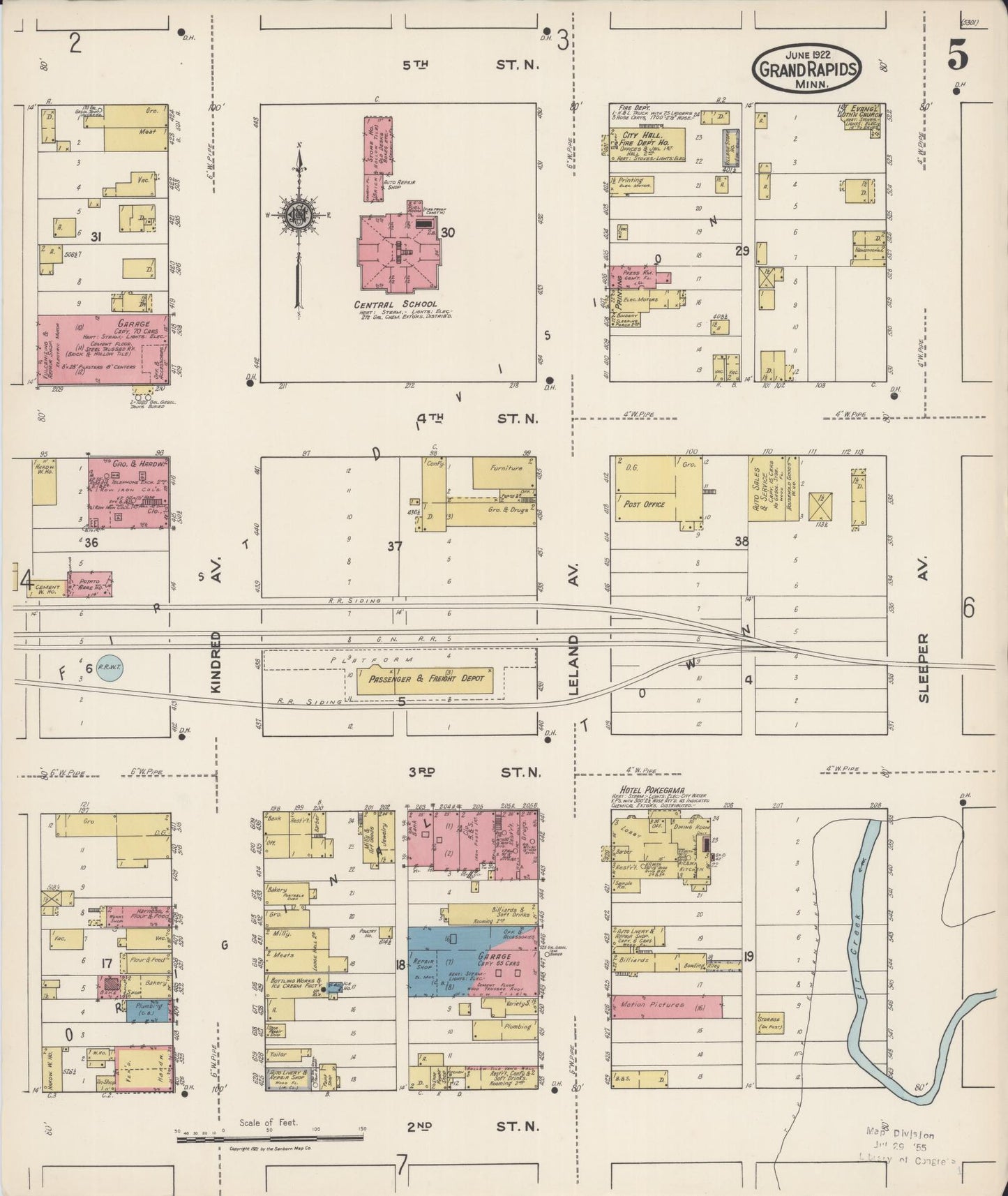 Sanborn Fire Insurance Map from Grand Rapids, Itasca County, Minnesota (1922), Sheet #0005 - Complete Map Set gallery image, historic Sanborn map, vintage wall art, Minnesota Minnesota