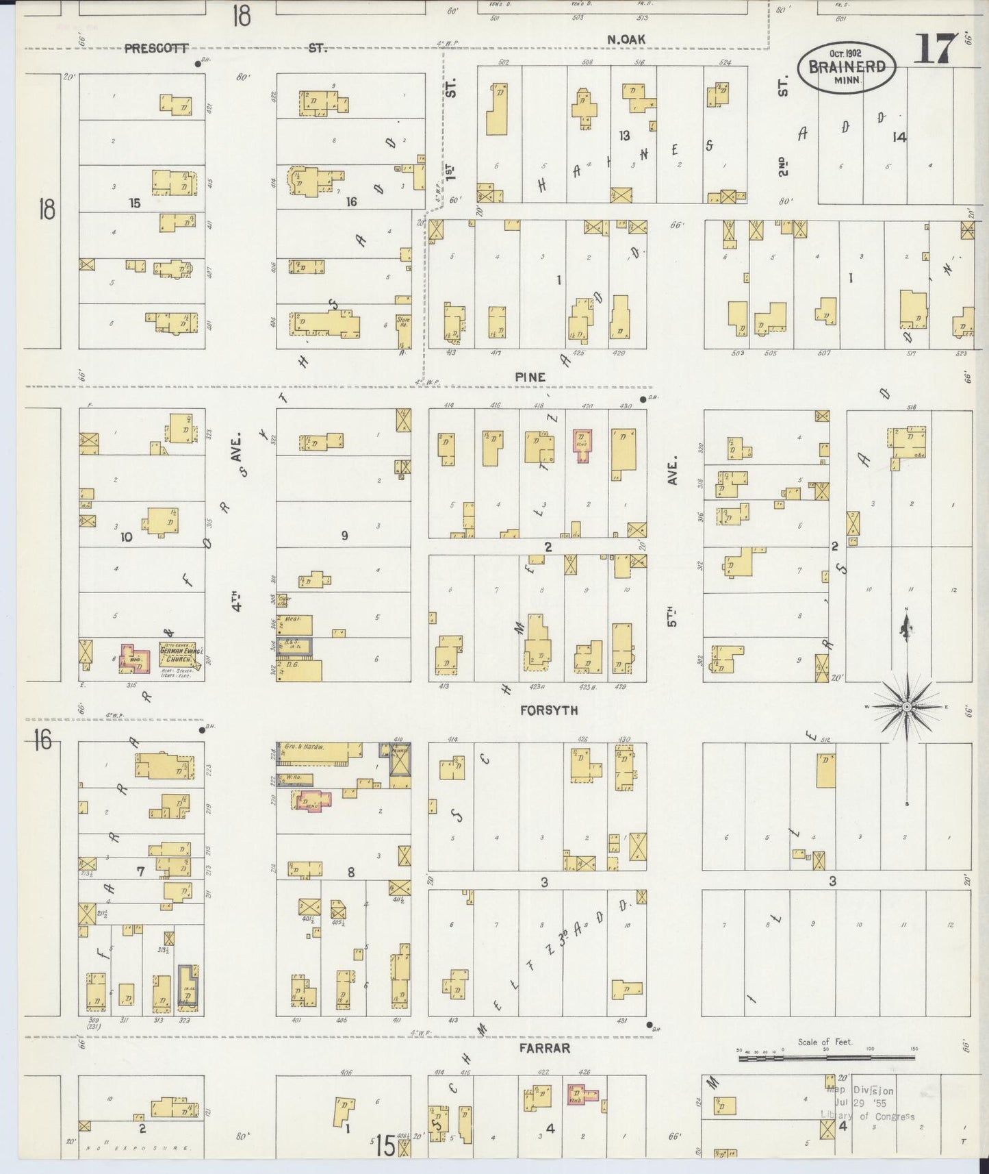 Sanborn Fire Insurance Map from Brainerd, Crow Wing County, Minnesota (1902), Sheet #0017 - Historic Sanborn Fire Insurance Map Print, vintage old map wall art, antique decor, genealogy gift, Minnesota Minnesota map