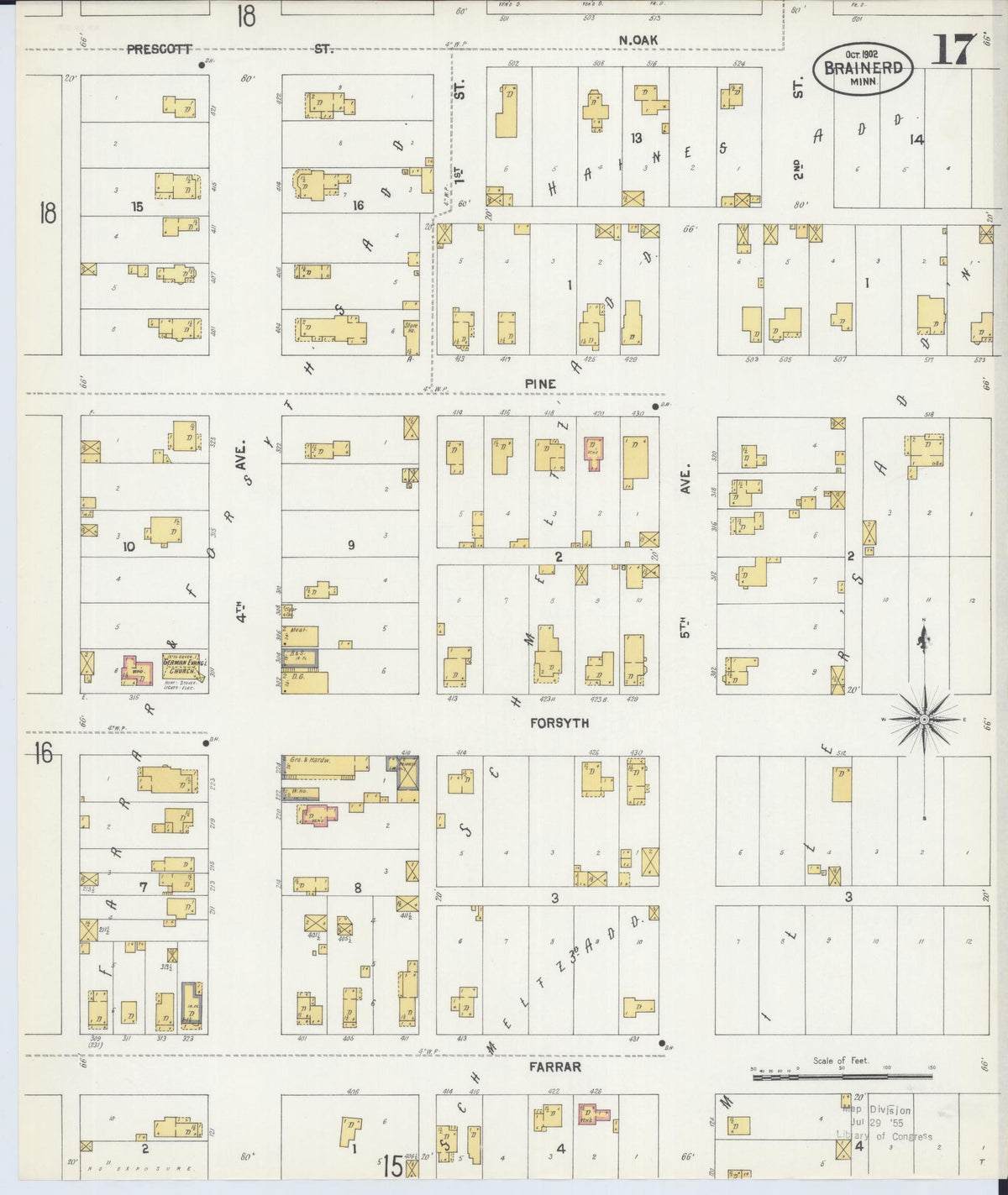 Sanborn Fire Insurance Map from Brainerd, Crow Wing County, Minnesota (1902), Sheet #0017 - Historic Sanborn Fire Insurance Map Print, vintage old map wall art, antique decor, genealogy gift, Minnesota Minnesota map