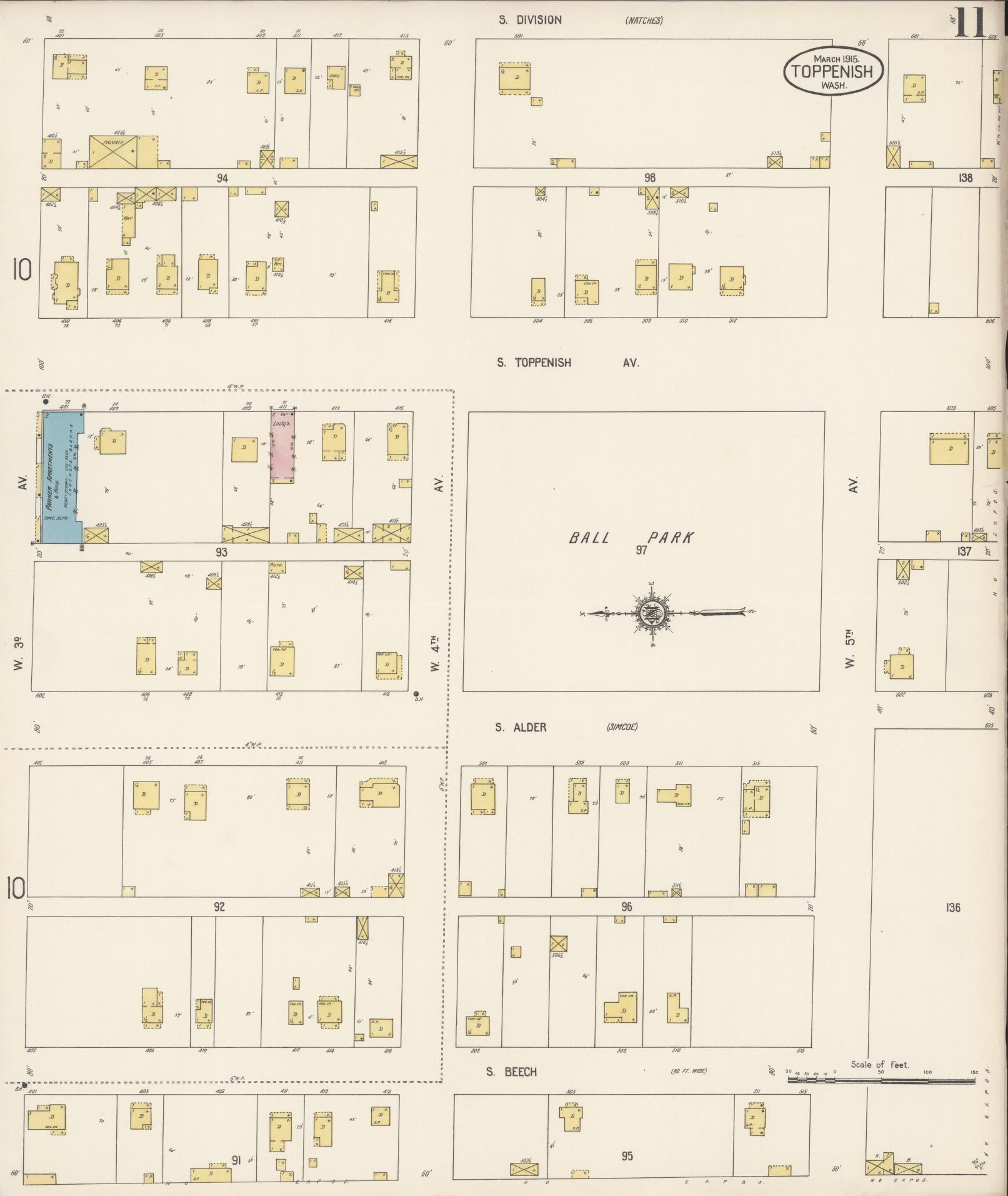 Sanborn Fire Insurance Map from Toppenish, Yakima County, Washington (1915), Sheet #0011 - Historic Sanborn Fire Insurance Map Print, vintage old map wall art, antique decor, genealogy gift, Washington Washington map