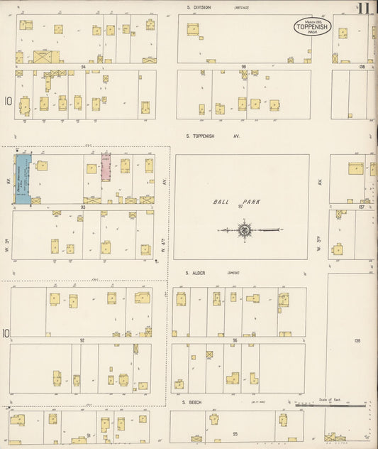 Sanborn Fire Insurance Map from Toppenish, Yakima County, Washington (1915), Sheet #0011 - Historic Sanborn Fire Insurance Map Print, vintage old map wall art, antique decor, genealogy gift, Washington Washington map