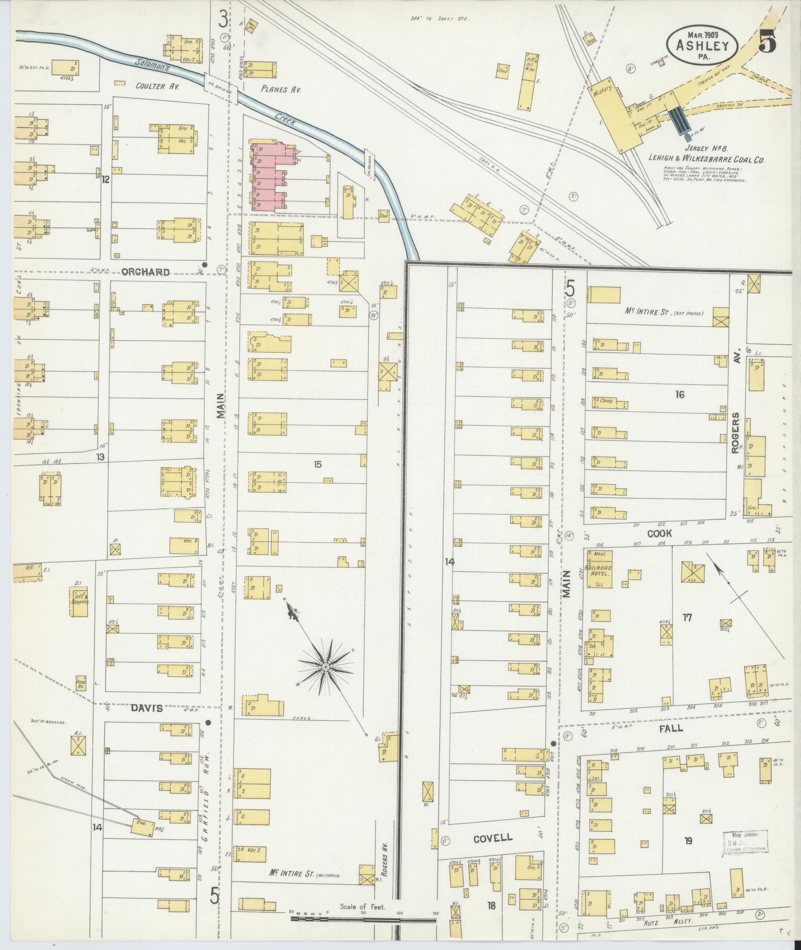 Sanborn Fire Insurance Map from Ashley, Luzerne County, Pennsylvania (1903), Sheet #0005 - Historic Sanborn Fire Insurance Map Print, vintage old map wall art, antique decor, genealogy gift, Pennsylvania Pennsylvania map