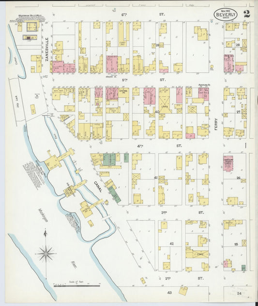 Sanborn Fire Insurance Map from Beverly, Washington County, Ohio (1901), Sheet #0002 - Historic Sanborn Fire Insurance Map Print, vintage old map wall art, antique decor, genealogy gift, Ohio Ohio map