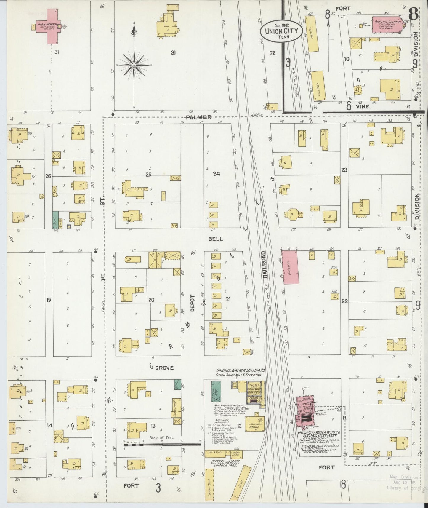 Sanborn Fire Insurance Map from Union City, Obion County, Tennessee (1902), Sheet #0008 - Complete Map Set gallery image, historic Sanborn map, vintage wall art, Tennessee Tennessee
