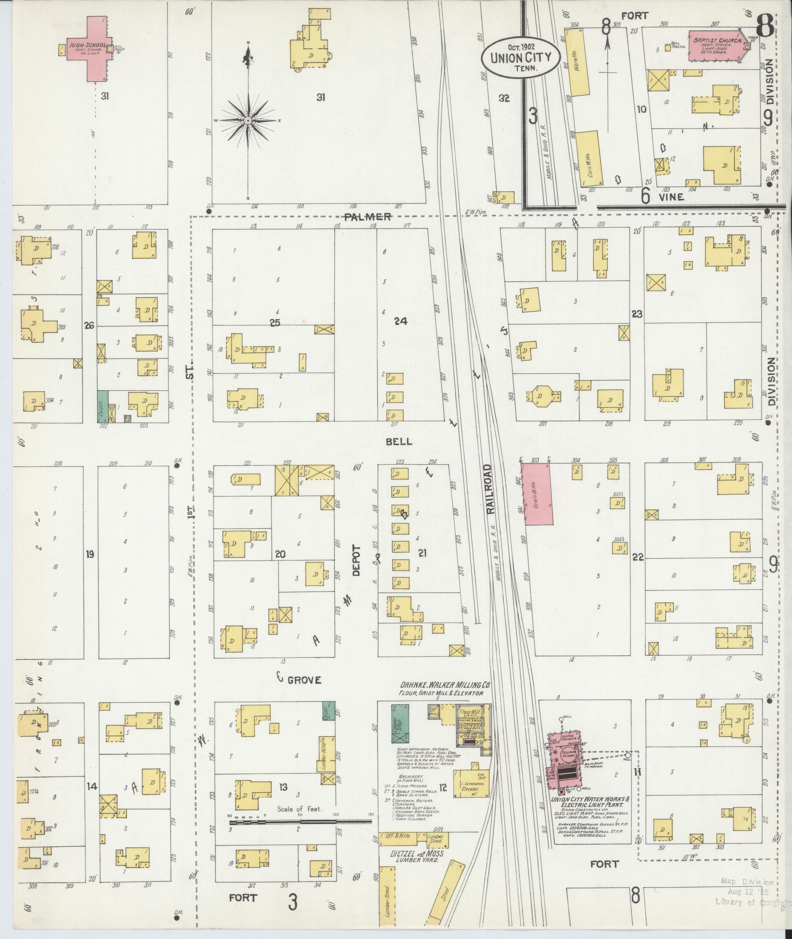Sanborn Fire Insurance Map from Union City, Obion County, Tennessee (1902), Sheet #0008 - Complete Map Set gallery image, historic Sanborn map, vintage wall art, Tennessee Tennessee