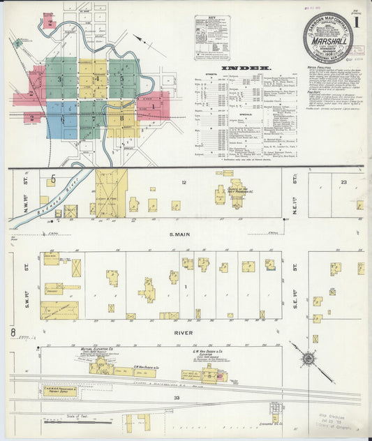 Sanborn Fire Insurance Map from Marshall, Lyon County, Minnesota (1909), Sheet #0001 - Historic Sanborn Fire Insurance Map Print, vintage old map wall art, antique decor, genealogy gift, Minnesota Minnesota map