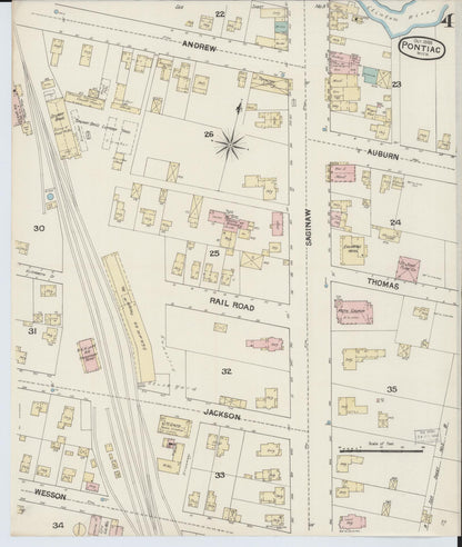 Sanborn Fire Insurance Map from Pontiac, Oakland County, Michigan (1888), Sheet #0004 - Complete Map Set gallery image, historic Sanborn map, vintage wall art, Michigan Michigan