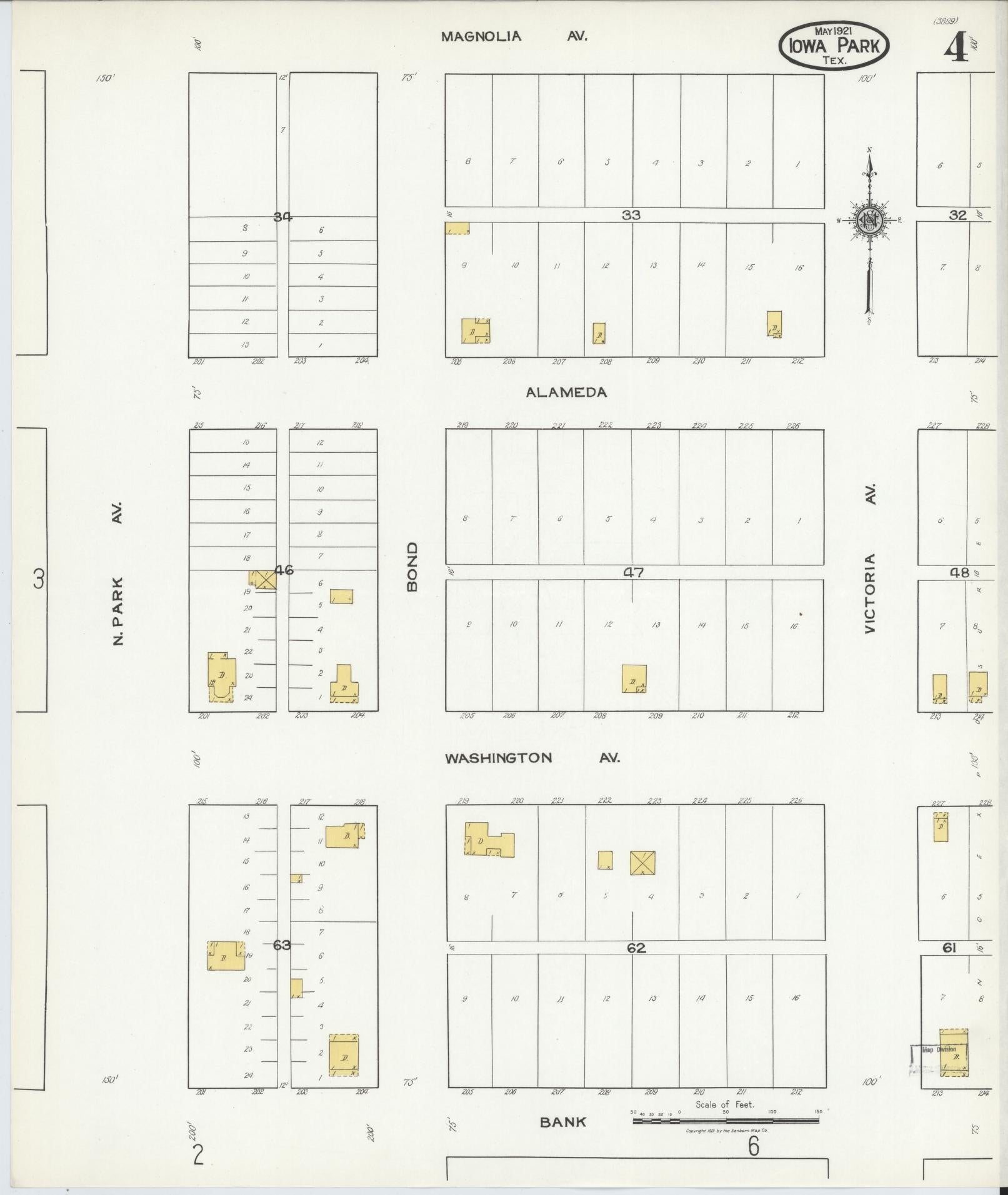 Sanborn Fire Insurance Map from Iowa Park, Wichita County, Texas (1921), Sheet #0004 - Historic Sanborn Fire Insurance Map Print, vintage old map wall art