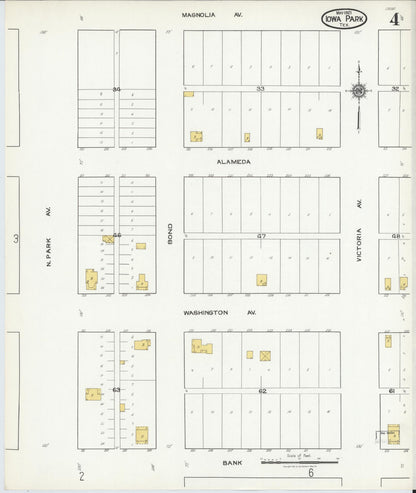 Sanborn Fire Insurance Map from Iowa Park, Wichita County, Texas (1921), Sheet #0004 - Historic Sanborn Fire Insurance Map Print, vintage old map wall art