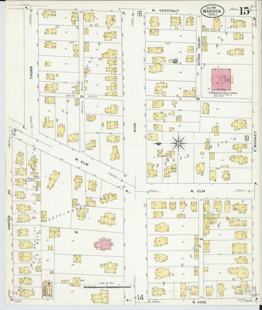 Sanborn Fire Insurance Map from Warren, Trumbull County, Ohio (1908), Sheet #0015 - Historic Sanborn Fire Insurance Map Print, vintage old map wall art, antique decor, genealogy gift, Ohio Ohio map