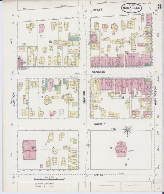 Sanborn Fire Insurance Map from Waukegan, Lake County, Illinois (1890), Sheet #0003 - Historic Sanborn Fire Insurance Map Print, vintage old map wall art, antique decor, genealogy gift, Illinois Illinois map