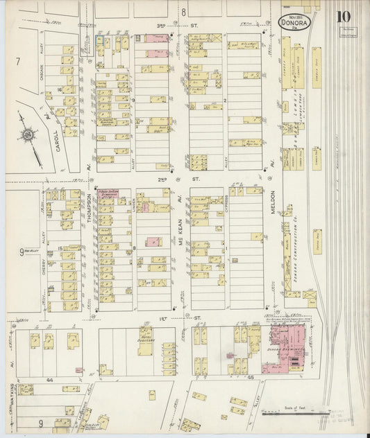 Sanborn Fire Insurance Map from Donora, Washington County, Pennsylvania (1914), Sheet #0010 - Historic Sanborn Fire Insurance Map Print, vintage old map wall art, antique decor, genealogy gift, Pennsylvania Pennsylvania map