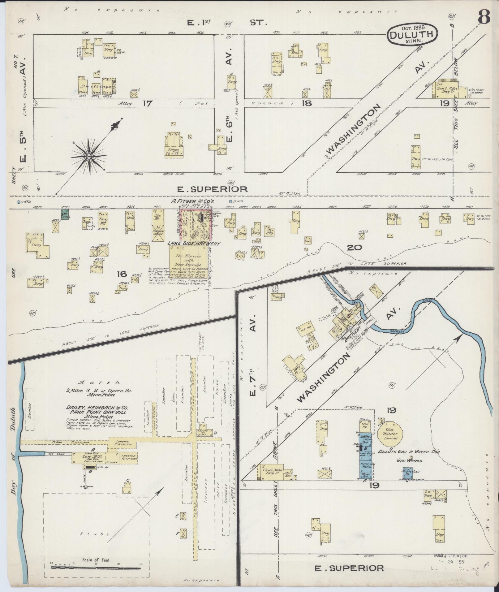 Sanborn Fire Insurance Map from Duluth, Saint Louis County, Minnesota (1885), Sheet #0008 - Complete Map Set gallery image, historic Sanborn map, vintage wall art, Minnesota Minnesota