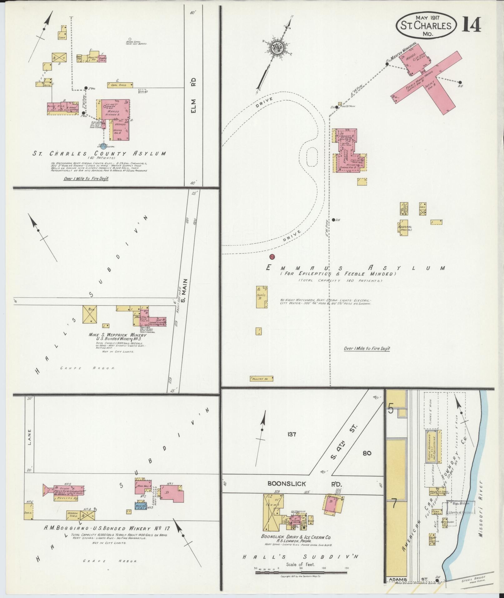Sanborn Fire Insurance Map from Saint Charles, Saint Charles County, Missouri (1917), Sheet #0014 - Complete Map Set gallery image, historic Sanborn map, vintage wall art, Missouri Missouri