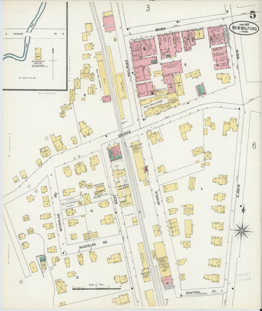 Sanborn Fire Insurance Map from New Milford, Litchfield County, Connecticut (1904), Sheet #0005 - Historic Sanborn Fire Insurance Map Print, vintage old map wall art, antique decor, genealogy gift, Connecticut Connecticut map