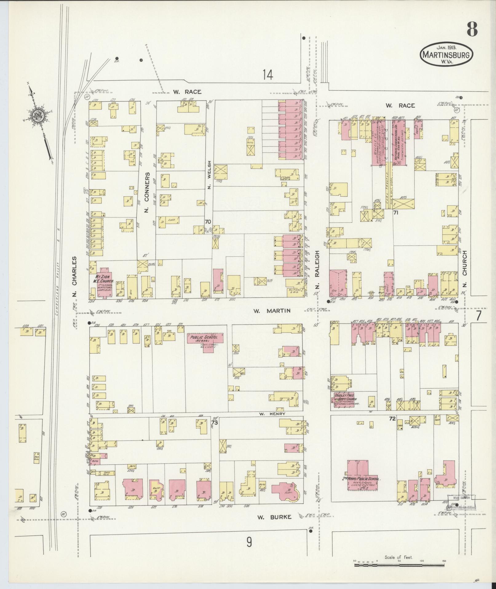Sanborn Fire Insurance Map from Martinsburg, Berkeley County, West Virginia (1913), Sheet #0008 - Complete Map Set gallery image, historic Sanborn map, vintage wall art, West Virginia West Virginia