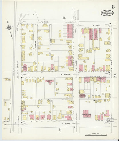 Sanborn Fire Insurance Map from Martinsburg, Berkeley County, West Virginia (1913), Sheet #0008 - Complete Map Set gallery image, historic Sanborn map, vintage wall art, West Virginia West Virginia