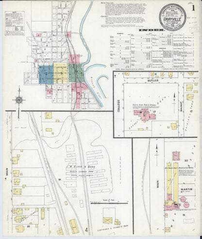 Sanborn Fire Insurance Map from Grayville, White And Edwards Counties, Illinois (1910), Sheet #0001 - Historic Sanborn Fire Insurance Map Print, vintage old map wall art, antique decor, genealogy gift, Illinois Illinois map