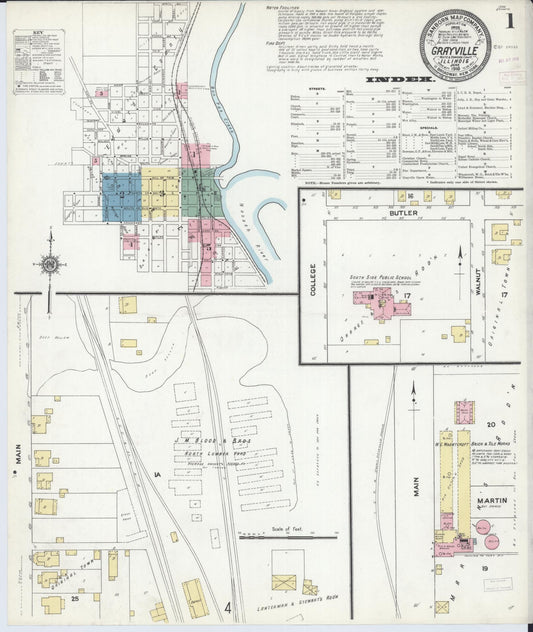 Sanborn Fire Insurance Map from Grayville, White And Edwards Counties, Illinois (1910), Sheet #0001 - Historic Sanborn Fire Insurance Map Print, vintage old map wall art, antique decor, genealogy gift, Illinois Illinois map