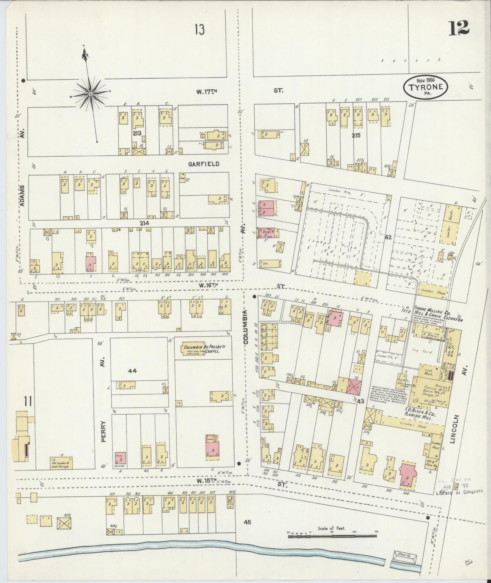 Sanborn Fire Insurance Map from Tyrone, Blair County, Pennsylvania (1906), Sheet #0012 - Complete Map Set gallery image, historic Sanborn map, vintage wall art, Pennsylvania Pennsylvania