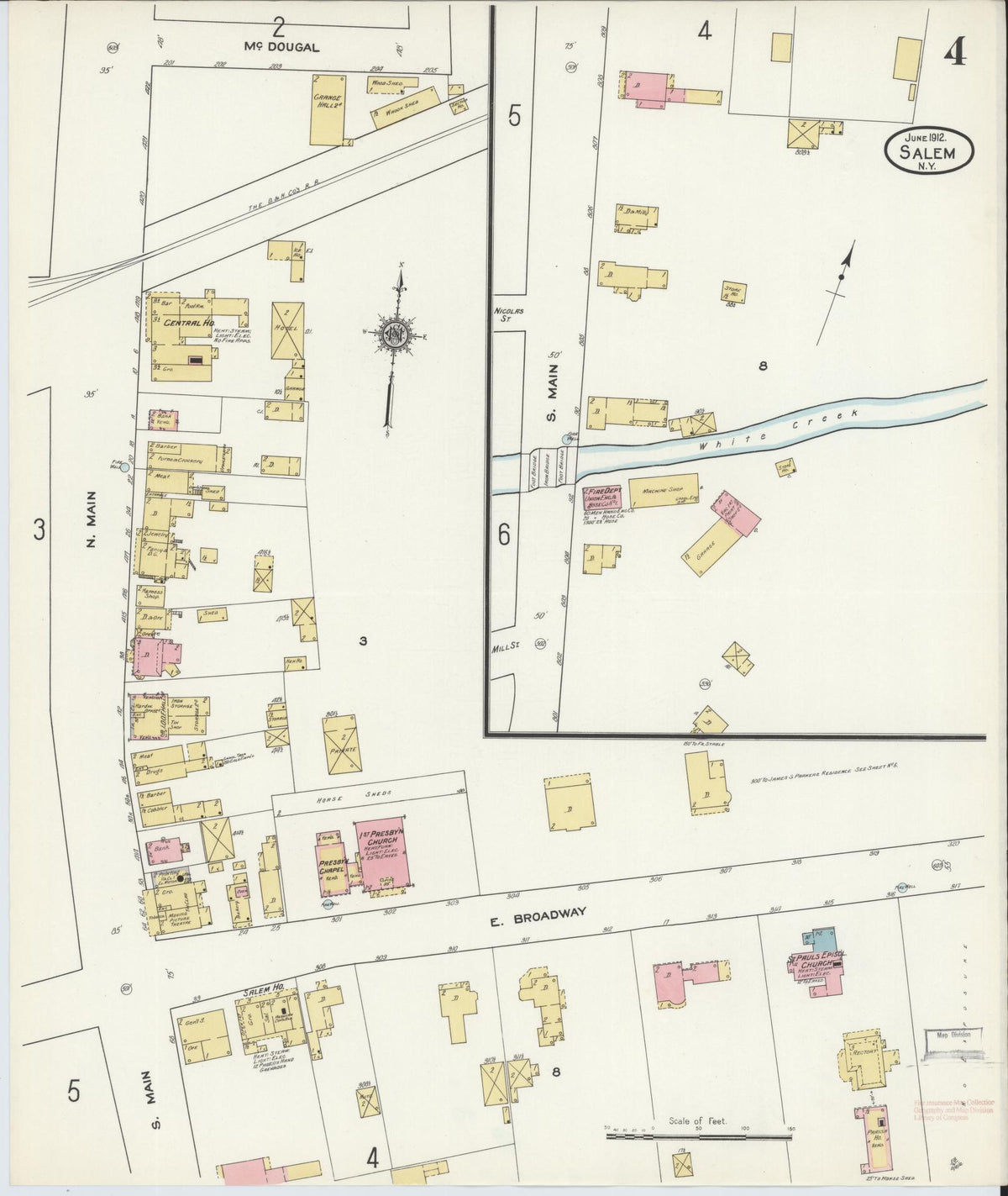 Sanborn Fire Insurance Map from Salem, Washington County, New York (1912), Sheet #0004 - Complete Map Set gallery image, historic Sanborn map, vintage wall art, New York New York