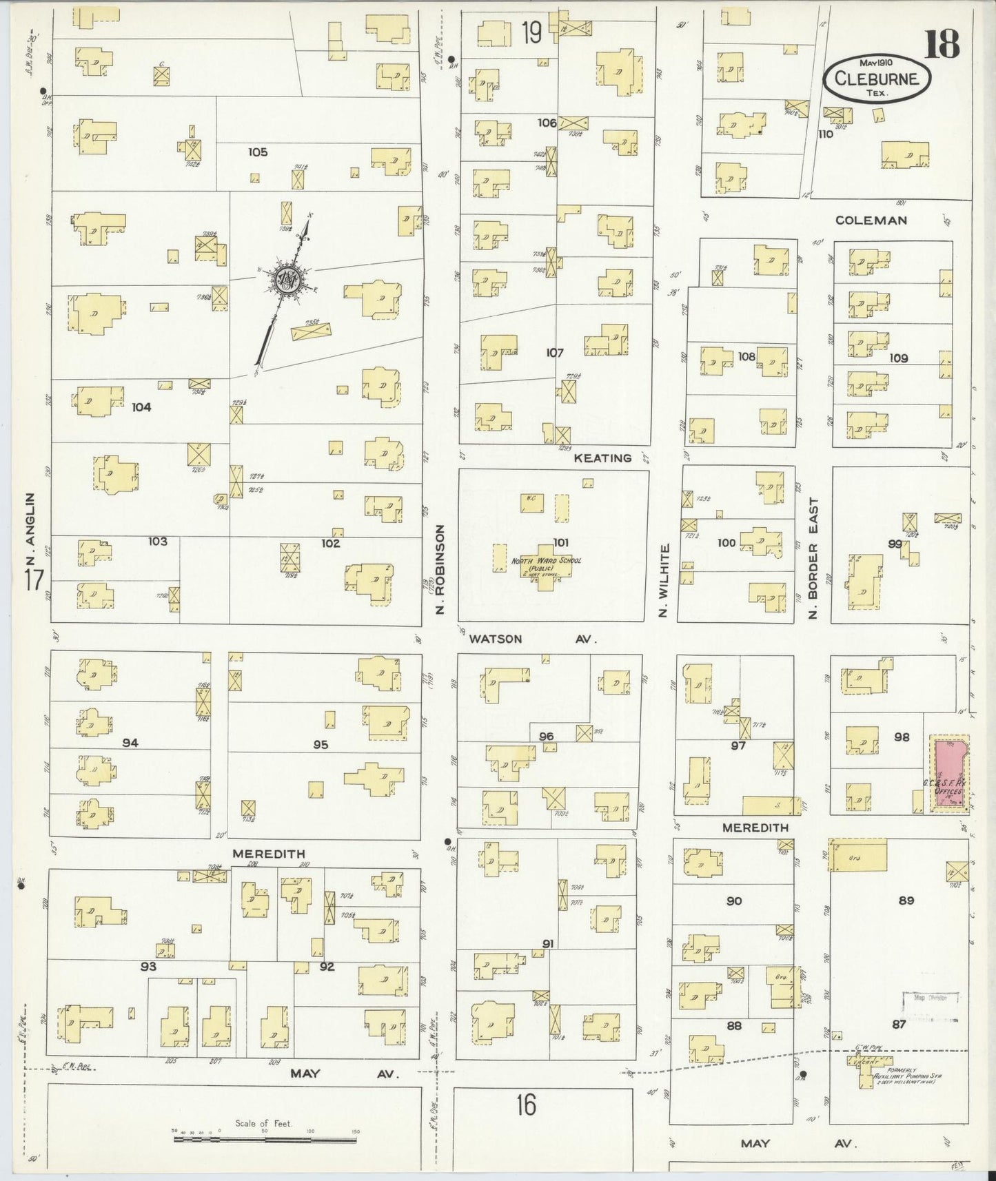 Sanborn Fire Insurance Map from Cleburne, Johnson County, Texas (1910), Sheet #0018 - Historic Sanborn Fire Insurance Map Print, vintage old map wall art, antique decor, genealogy gift, Texas Texas map