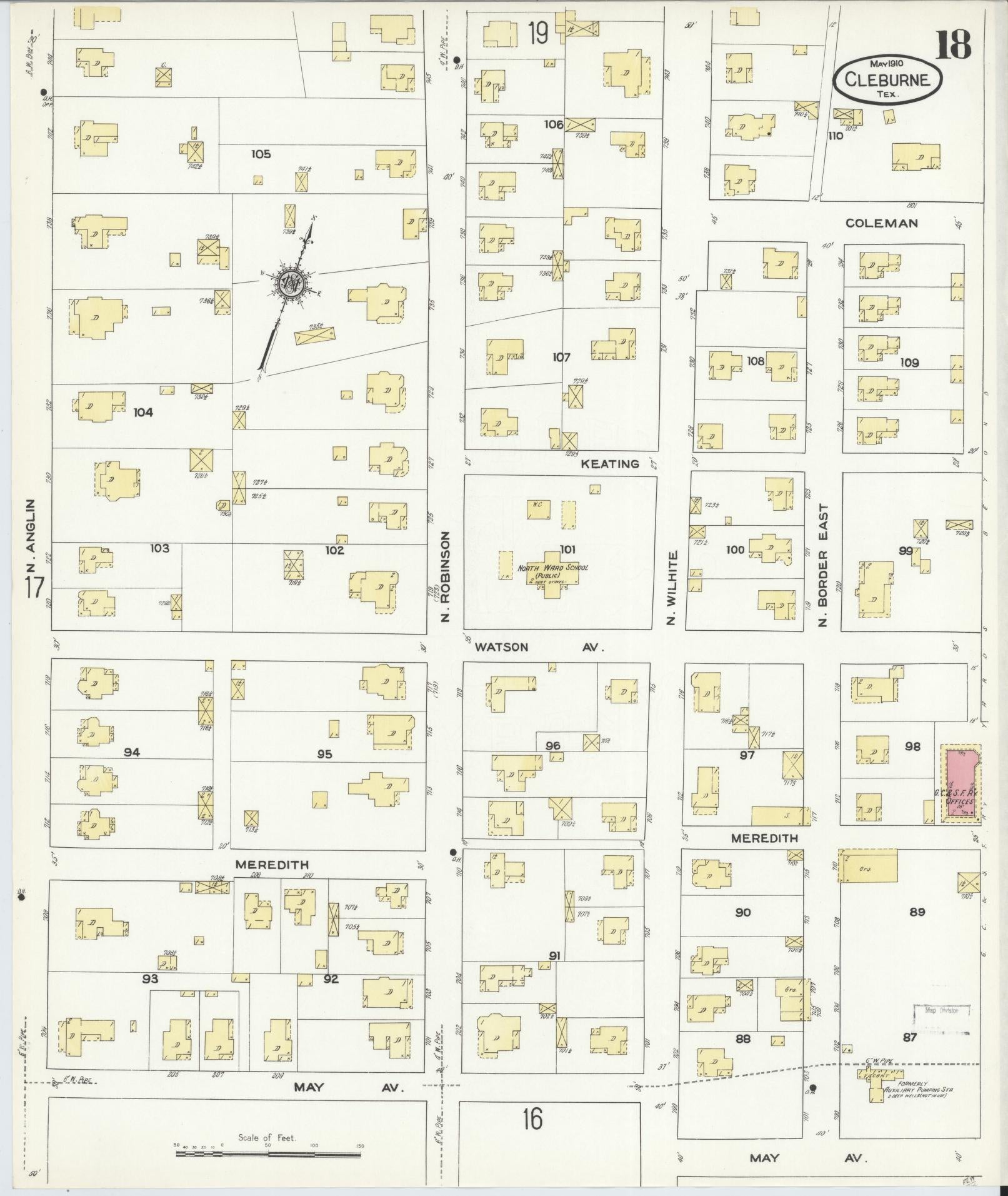 Sanborn Fire Insurance Map from Cleburne, Johnson County, Texas (1910), Sheet #0018 - Historic Sanborn Fire Insurance Map Print, vintage old map wall art, antique decor, genealogy gift, Texas Texas map