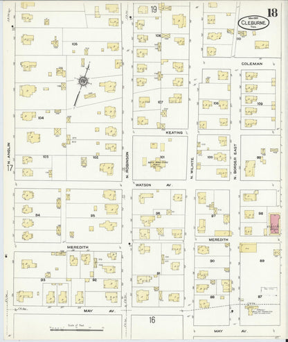 Sanborn Fire Insurance Map from Cleburne, Johnson County, Texas (1910), Sheet #0018 - Historic Sanborn Fire Insurance Map Print, vintage old map wall art, antique decor, genealogy gift, Texas Texas map