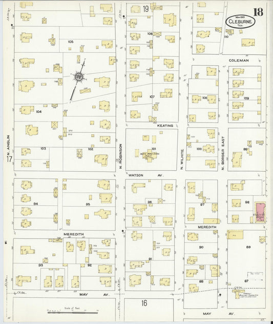Sanborn Fire Insurance Map from Cleburne, Johnson County, Texas (1910), Sheet #0018 - Historic Sanborn Fire Insurance Map Print, vintage old map wall art, antique decor, genealogy gift, Texas Texas map