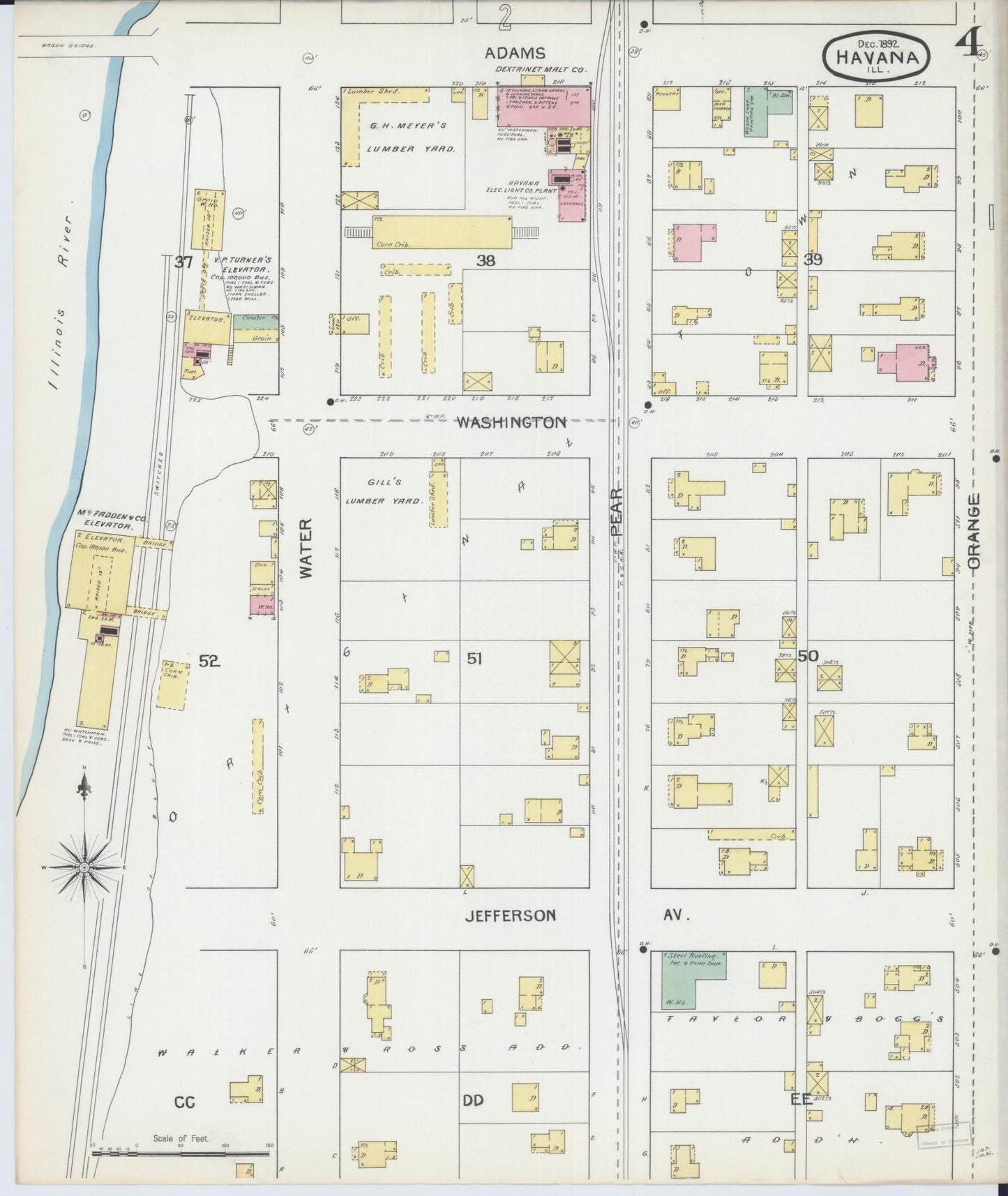 Sanborn Fire Insurance Map from Havana, Mason County, Illinois (1892), Sheet #0004 - Historic Sanborn Fire Insurance Map Print, vintage old map wall art, antique decor, genealogy gift, Illinois Illinois map