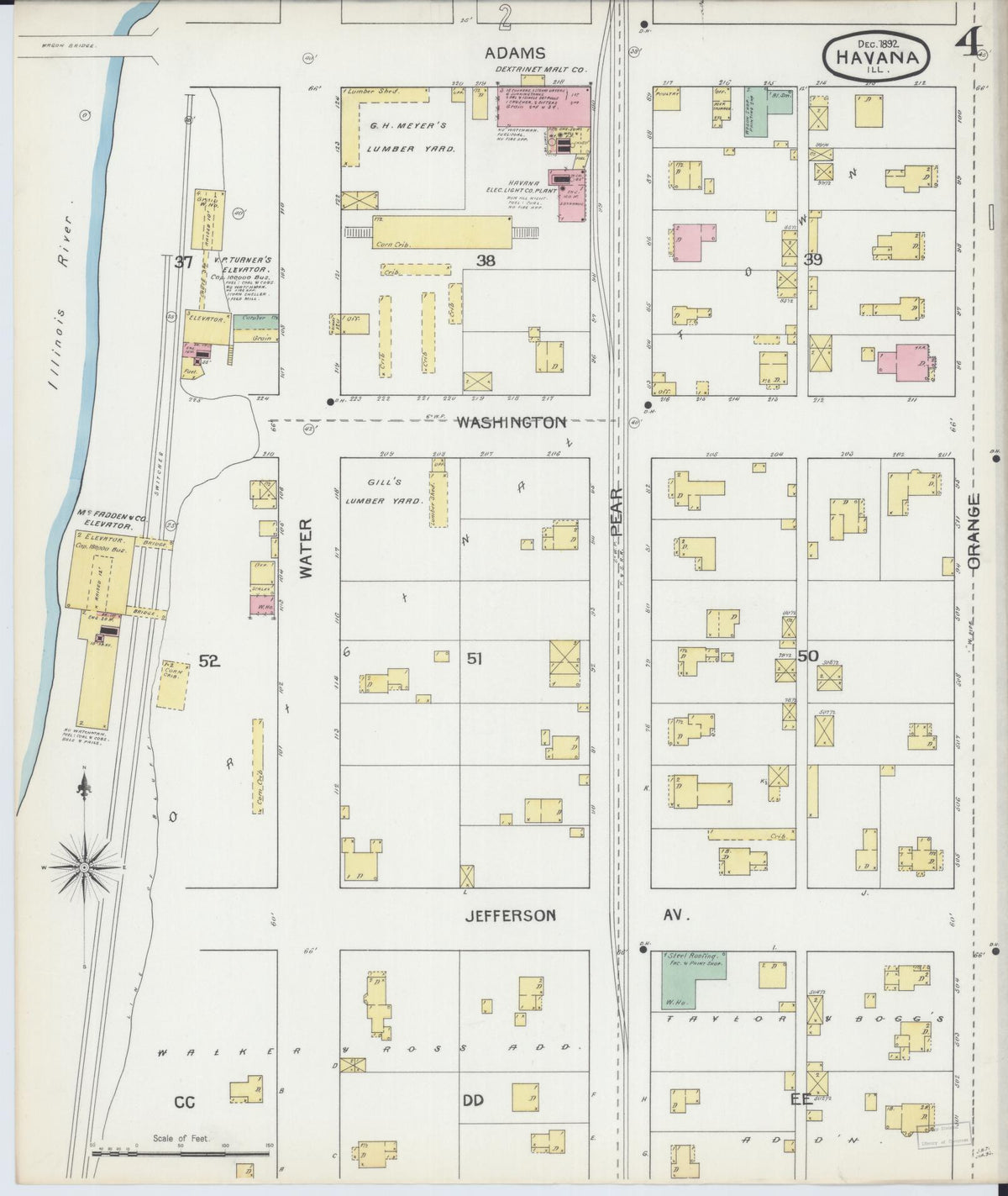 Sanborn Fire Insurance Map from Havana, Mason County, Illinois (1892), Sheet #0004 - Historic Sanborn Fire Insurance Map Print, vintage old map wall art, antique decor, genealogy gift, Illinois Illinois map