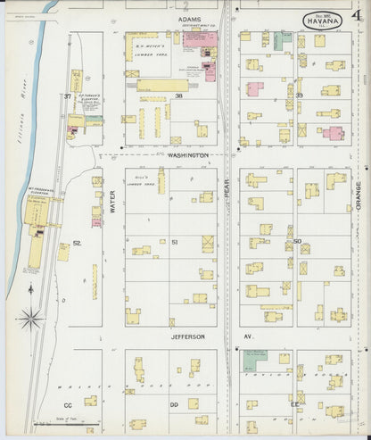 Sanborn Fire Insurance Map from Havana, Mason County, Illinois (1892), Sheet #0004 - Historic Sanborn Fire Insurance Map Print, vintage old map wall art, antique decor, genealogy gift, Illinois Illinois map