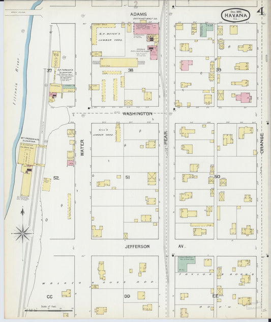 Sanborn Fire Insurance Map from Havana, Mason County, Illinois (1892), Sheet #0004 - Historic Sanborn Fire Insurance Map Print, vintage old map wall art, antique decor, genealogy gift, Illinois Illinois map