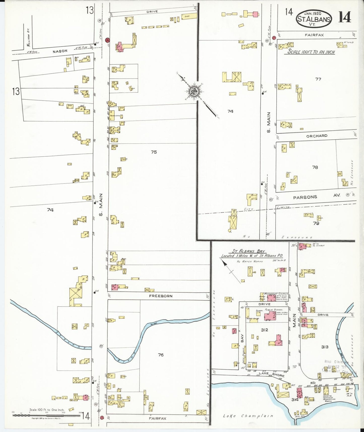 Sanborn Fire Insurance Map from Saint Albans, Franklin County, Vermont (1920), Sheet #0014 - Complete Map Set gallery image, historic Sanborn map, vintage wall art, Vermont Vermont